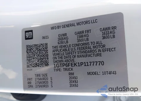 2023 GMC Canyon 4Wd Short Box Denali z USA, uszkodzony, nr VIN 1GTP6FEK1P1177770